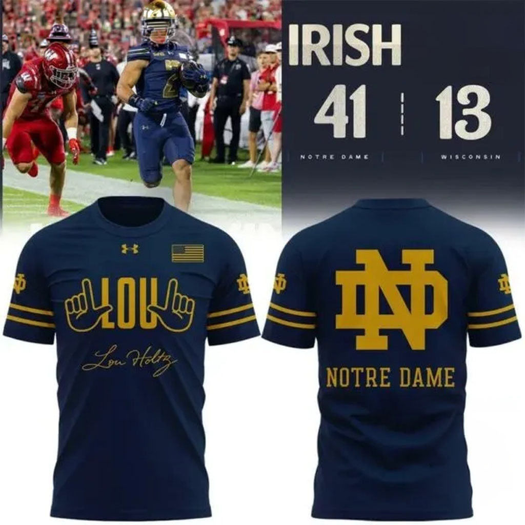For Lou Notre Dame Fighting Irish Football Navy T Shirt Fighting Irish Merch Gifts For Fans