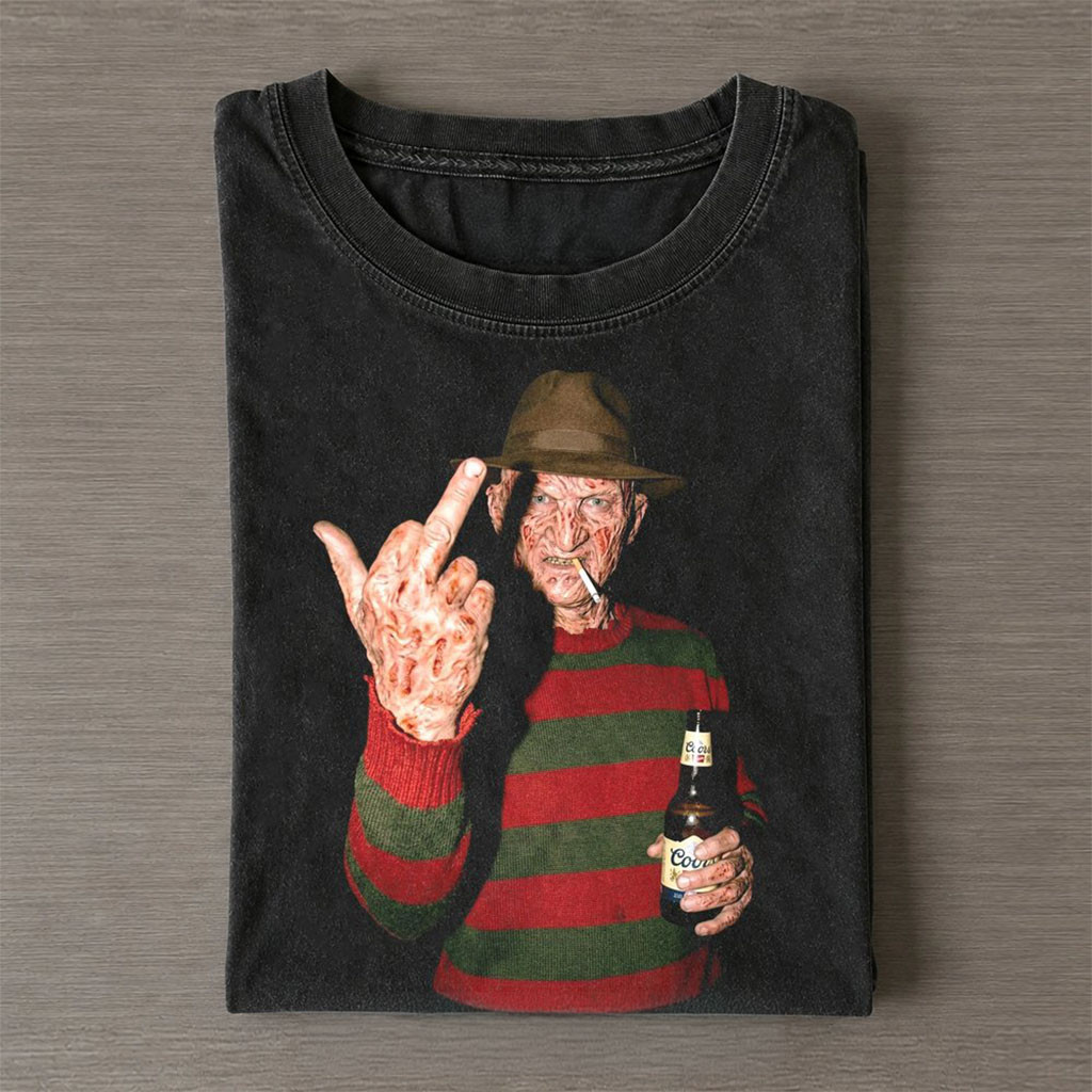 Freddy Krueger Vintage Horror Movie Graphic Middle Finger Wash T-Shirt Freddy Krueger Merch