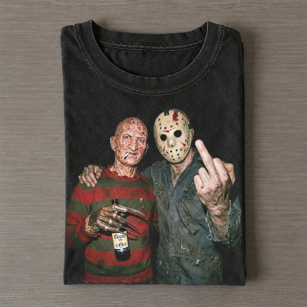Freddy Krueger x Jason Voorhees Drunk Wash T-Shirt Best Gifts For Horror Lovers