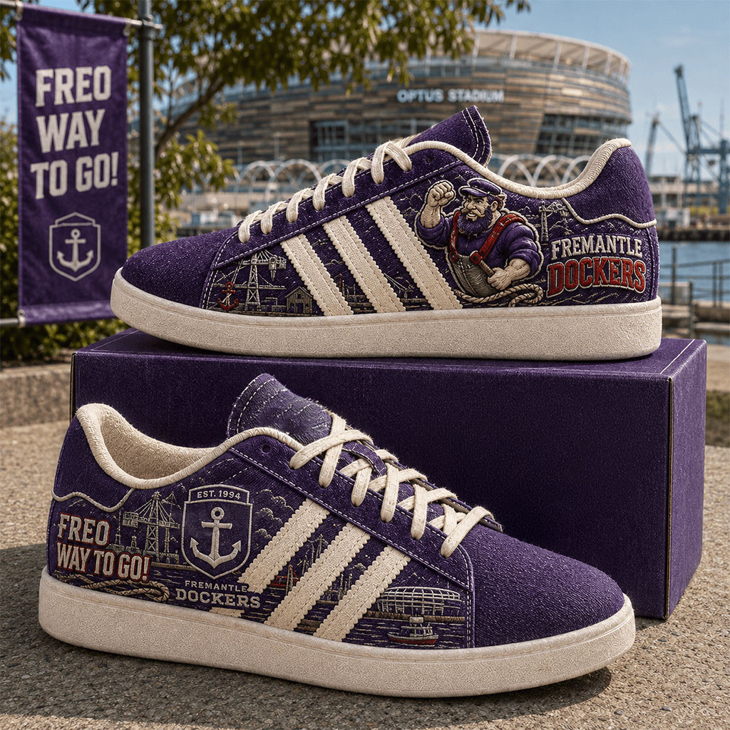 Fremantle Dockers Merch 2026 Freo Way To Go Sneakers AFL Merch Gift For Football Fans