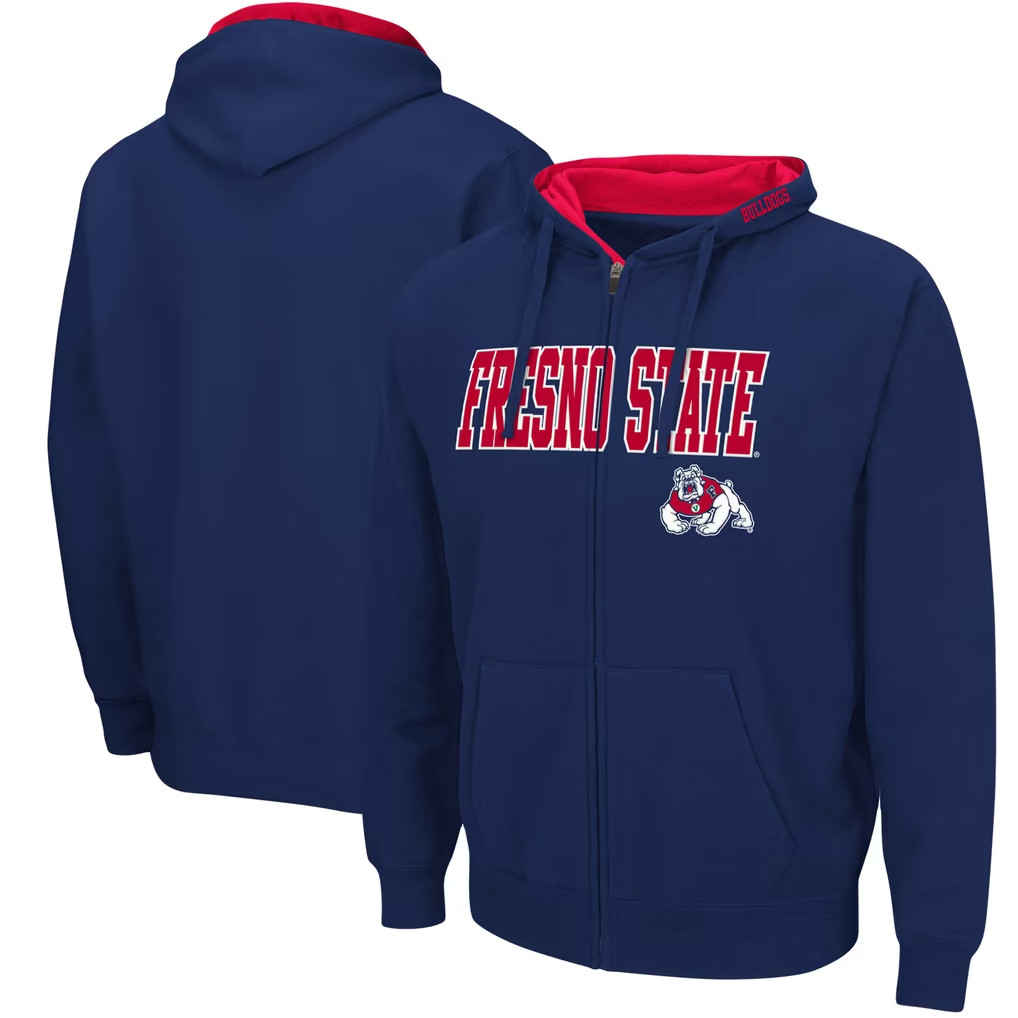 Fresno State Bulldogs Merch 2026 Navy Fresno State Bulldogs Arch And Logo 3 0 Zip Hoodie Gifts