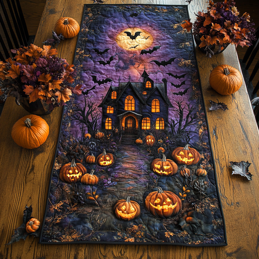 Fright House Quilted Table Runner Dining Table Decor Halloween Gifts For Family Fright House Quilted Table Runner Dining Table Decor Halloween Gifts For Family