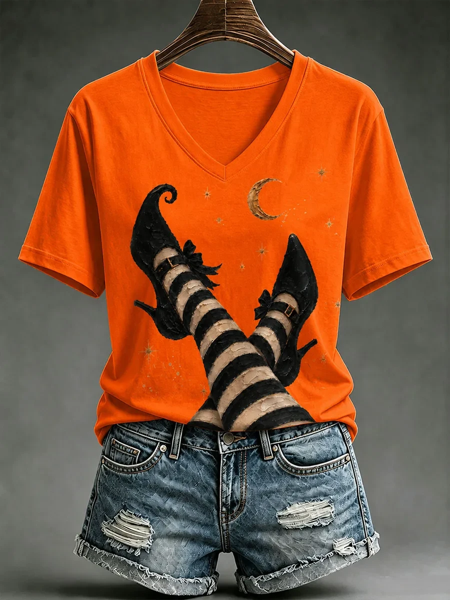 Fun Halloween Witch Legs V-Neck T-Shirt Spooky Season Apparel Gift For Witches Lovers