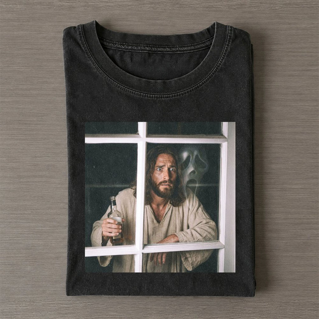 Funny Jesus With Whiskey Scream Horror Wash T-Shirt Halloween Shirt Gifts For Christian