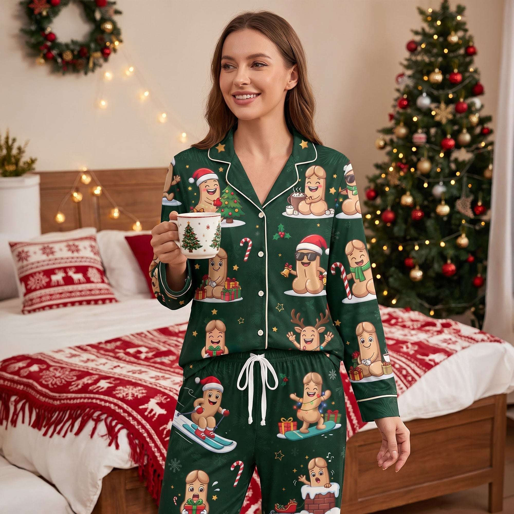 Funny Penis Christmas Pajamas Set Adult Naughty Xmas Sleepwear Set Gag Gift Secret Santa Funny Penis Christmas Pajamas Set Adult Naughty Xmas Sleepwear Set Gag Gift Secret Santa