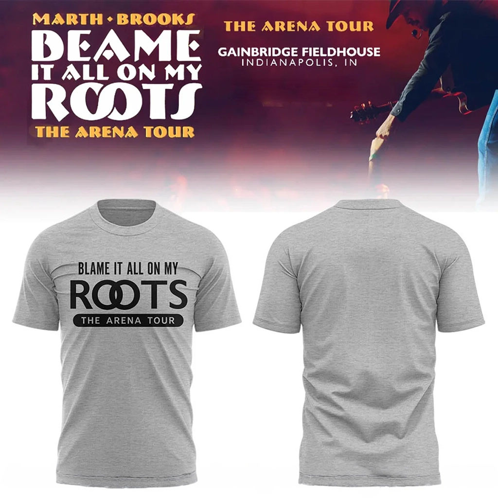Garth Brooks Merch Blame It All On My Roots Arena Tour T-Shirt The Arena Tour Shirt Grey