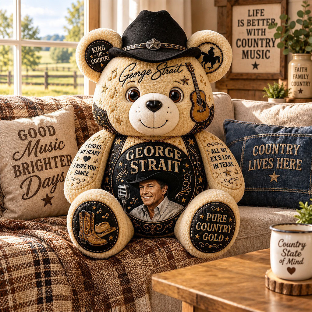 George Strait Bear Custom Plush Pillow King Of Country George Strait Merch Music Fan Gifts