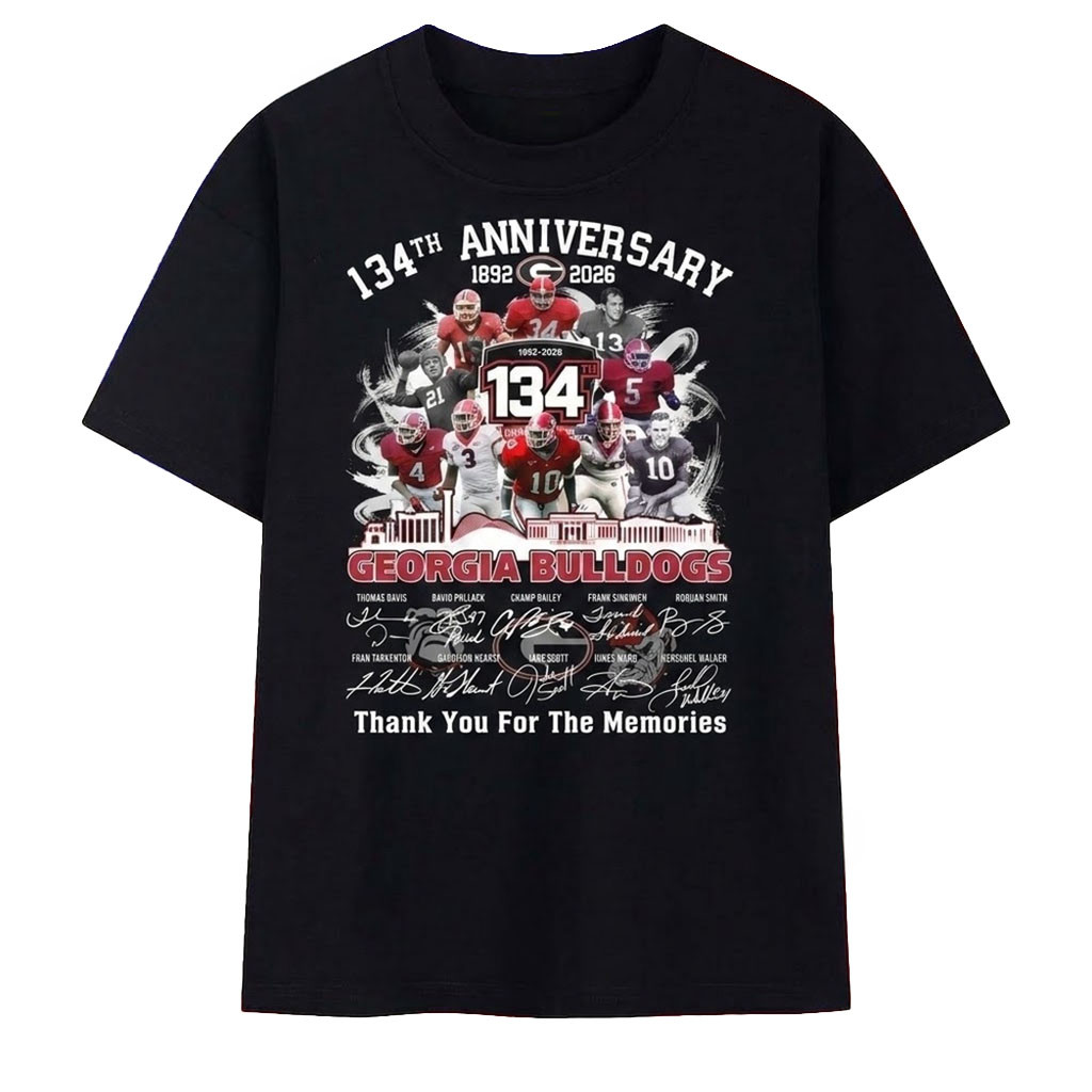 Georgia Bulldogs Merch Football 134th Anniversary Signatures Thank You For The Memories Shirt