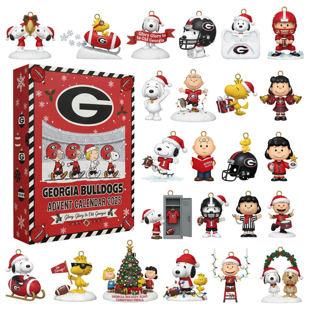 Georgia Bulldogs Snoopy Holiday Advent Calendar 24 Days Christmas Mystery Ornaments Bulldogs Merch