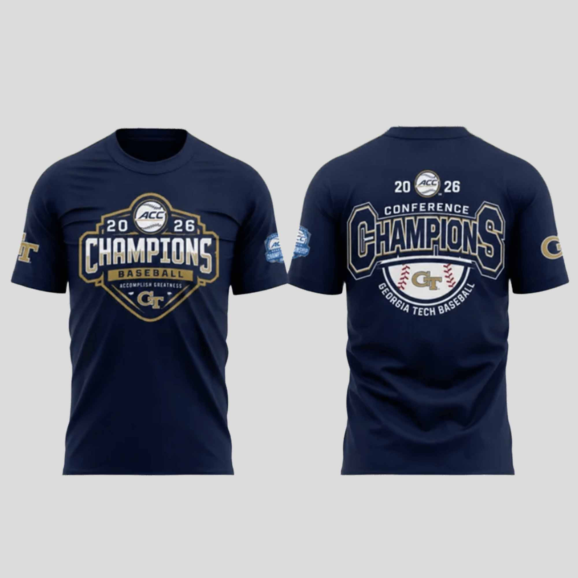 Georgia Tech Yellow Jackets 2026 ACC Baseball Tournament Champions T-Shirt Georgia Tech Yellow Jackets 2026 ACC Baseball Tournament Champions T-Shirt