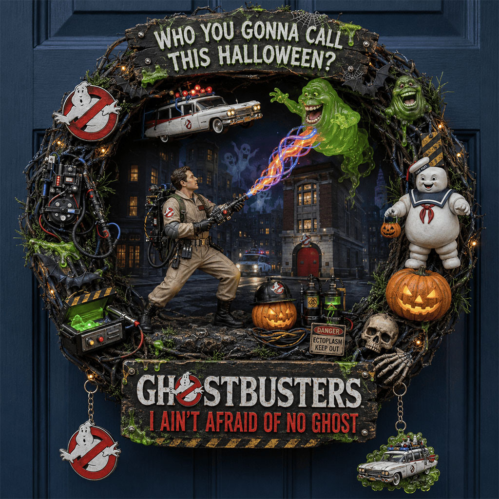 Ghostbusters Halloween Door Sign I Ain't Afraid Of No Ghost Wreath Gift For Horror Fans
