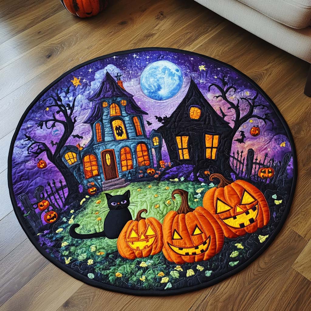 Ghostly Glow Quilted Round Mat Creepy Halloween House Decorations House Warming Gift Idea