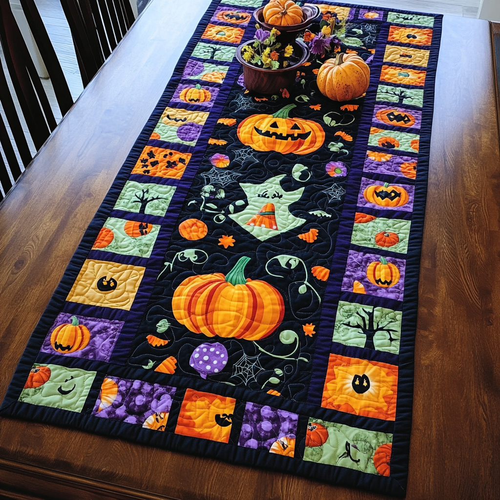 Ghostly Halloween Pumpkin Quilted Table Runner Scary Table Decorations Halloween Presents