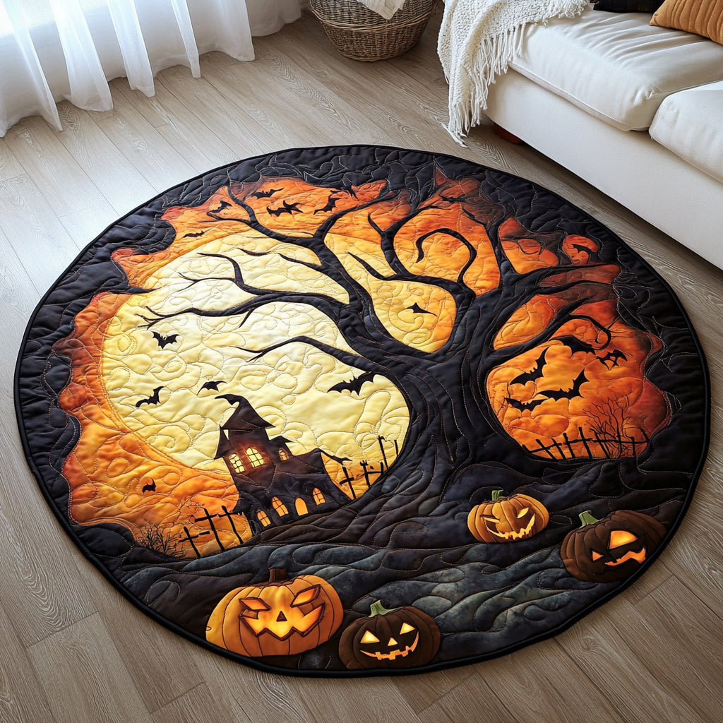 Ghoulish Halloween House Quilted Round Mat Round Shape Rug Halloween Inspired Gifts