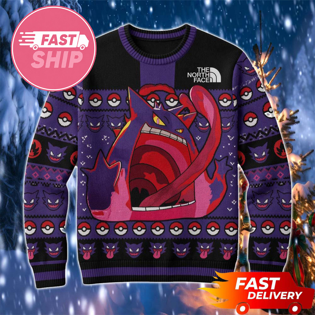 Gigantamax Gengar Ghost Pokemon X The North Face Pokemon Ugly Christmas Sweater Pokemon Merch