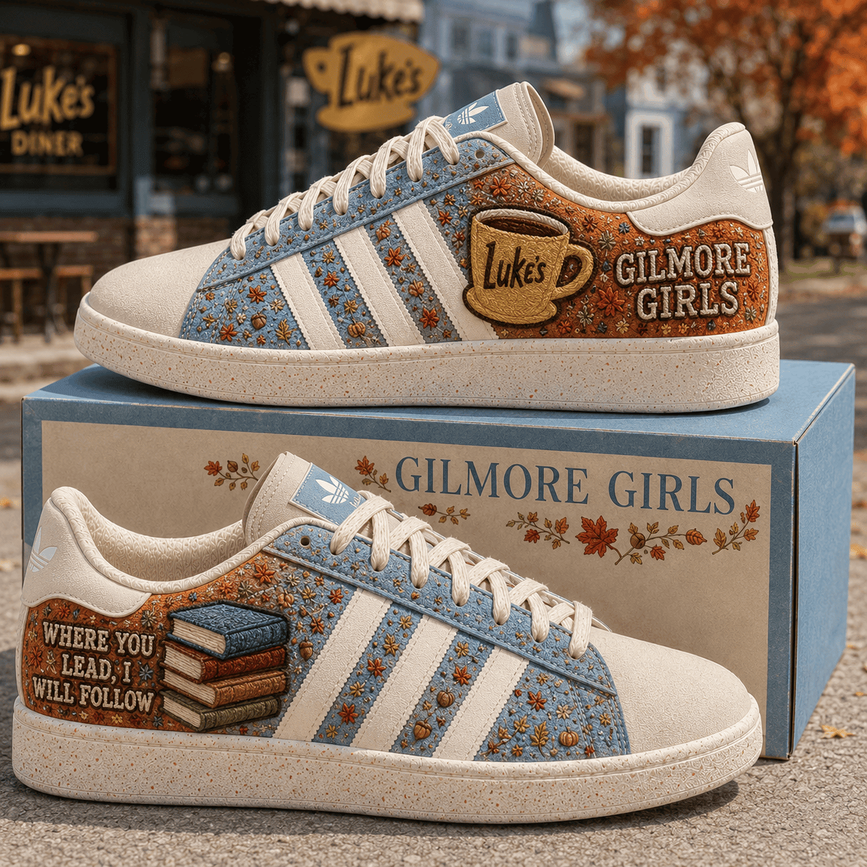 Gilmore Girls Merch Luke's Diner Sneakers Where You Lead I Will Follow Shoes Gifts For Fans
