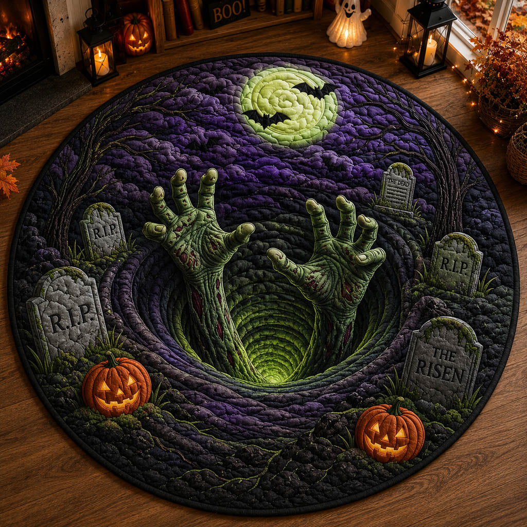 Glowing Abyssal Spiral Quilted Round Mat Circle Rugs Large Birthday Halloween Gifts