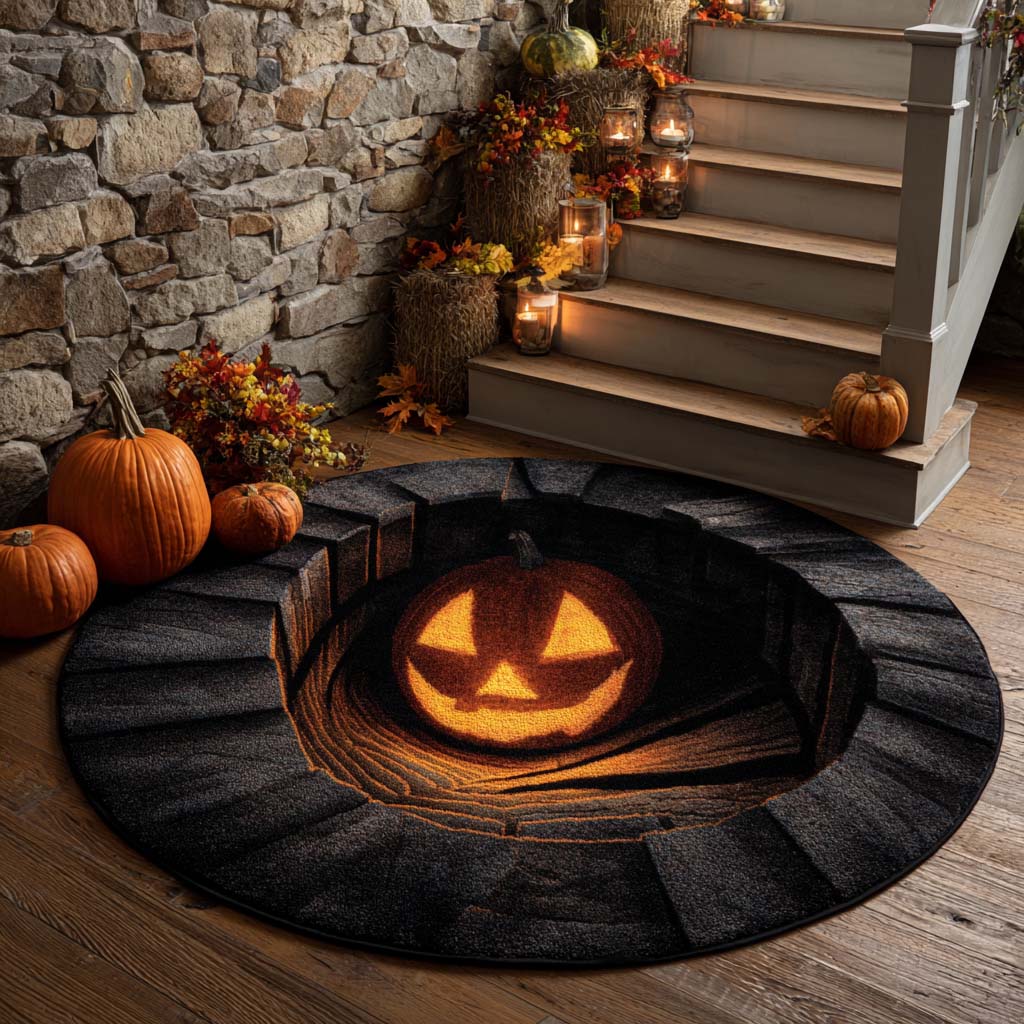 Glowing Pumpkin Hollow Quilted Round Mat Circle Mat Great Halloween Gifts Glowing Pumpkin Hollow Quilted Round Mat Circle Mat Great Halloween Gifts