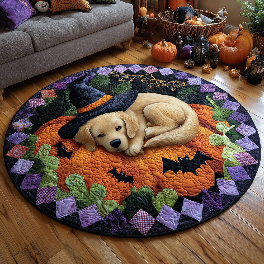 Golden Retriever Pumpkin Quilted Round Mat Horror Home Decor Housewarming Idea