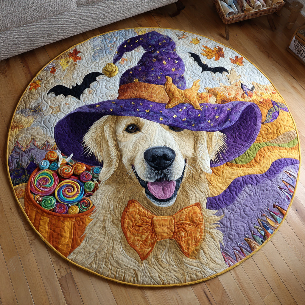 Golden Retriever Spells Quilted Round Mat Circle Rugs Small Best Halloween Presents