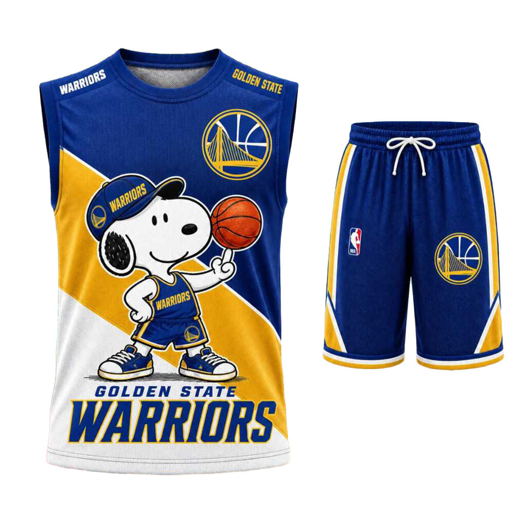 Golden State Warriors Snoopy Mascot Tank Top And Shorts Set Warriors Merch Game Day Gifts