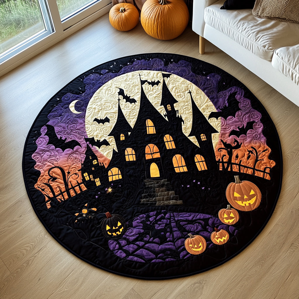 Gothic Halloween Castle Quilted Round Mat Mat Circle Halloween Themed Gifts