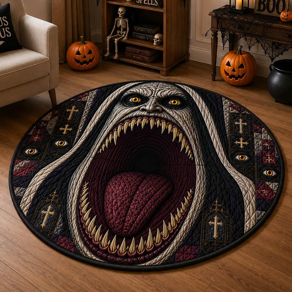 Gothic Maw Quilted Round Mat Circle Floor Rugs Gift Halloween