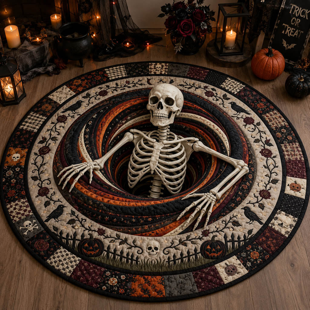 Gothic Skeleton Abyss Quilted Round Mat Round Carpet Mats Cute Halloween Gifts