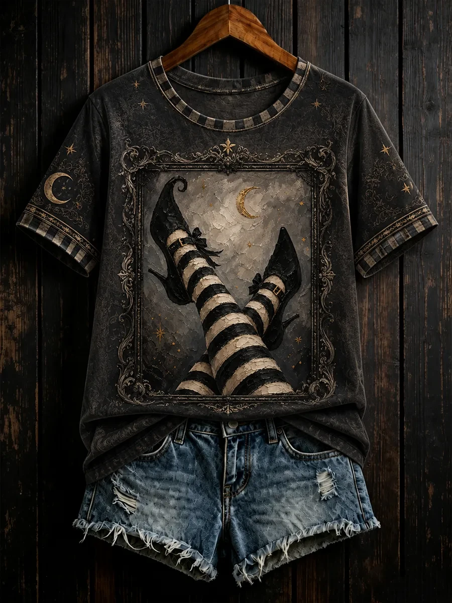Gothic Witch Legs Striped Socks T-Shirt Spooky Season Apparel Halloween Gift For Her Gothic Witch Legs Striped Socks T-Shirt Spooky Season Apparel Halloween Gift For Her