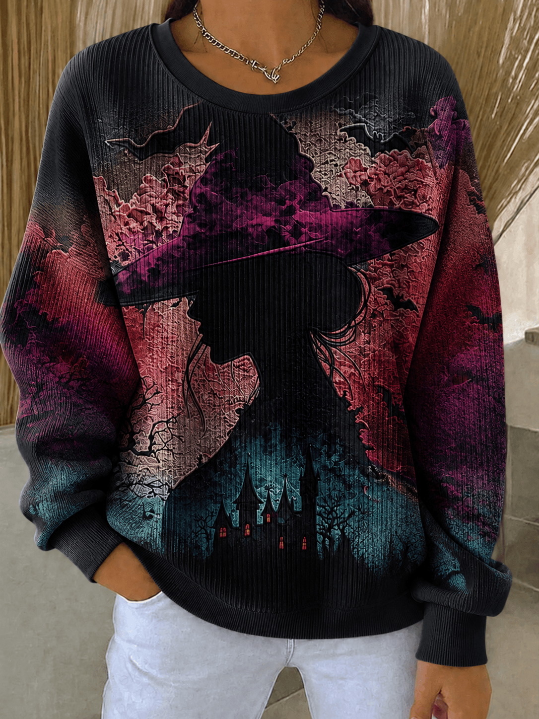 Gothic Witch Silhouette Sweatshirt Halloween Outfit Shop Spooky Season Witchy Gifts For Her