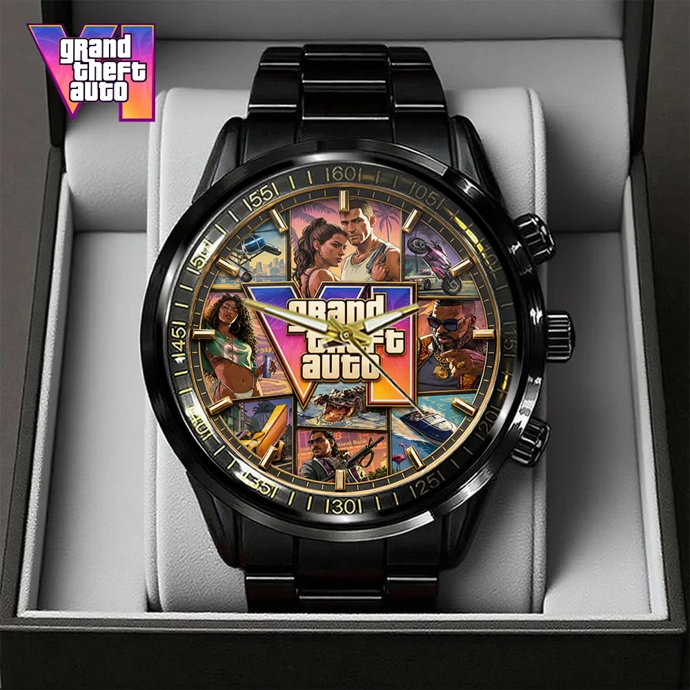 Grand Theft Auto VI Black Stainless Steel Watch GTA 6 Merch Gift Idea For Video Game Lover