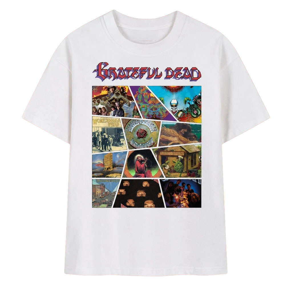 Grateful Dead Album Cover Collage Vintage Psychedelic Rock T-Shirt Grateful Dead Merch Fan Gift