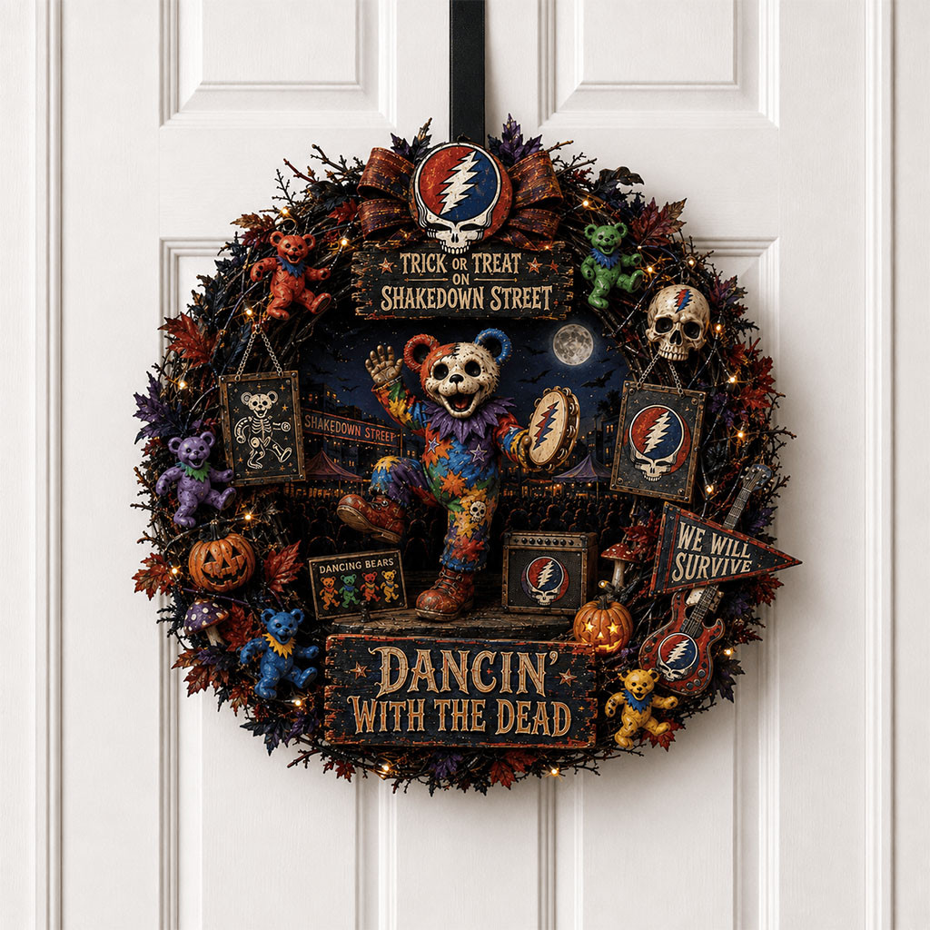 Grateful Dead Halloween Door Sign Dancin With The Dead Wreath Grateful Dead Merch Fan Gifts