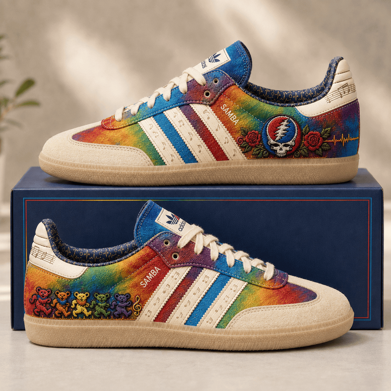 Grateful Dead Merch Dancing Bears Sneakers Tie Dye Steal Your Face Shoes Gifts For Deadheads