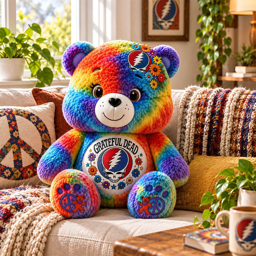 Grateful Dead Tie Dye Bear Plush Pillow Grateful Dead Merch Gifts Ideas For Band Fans