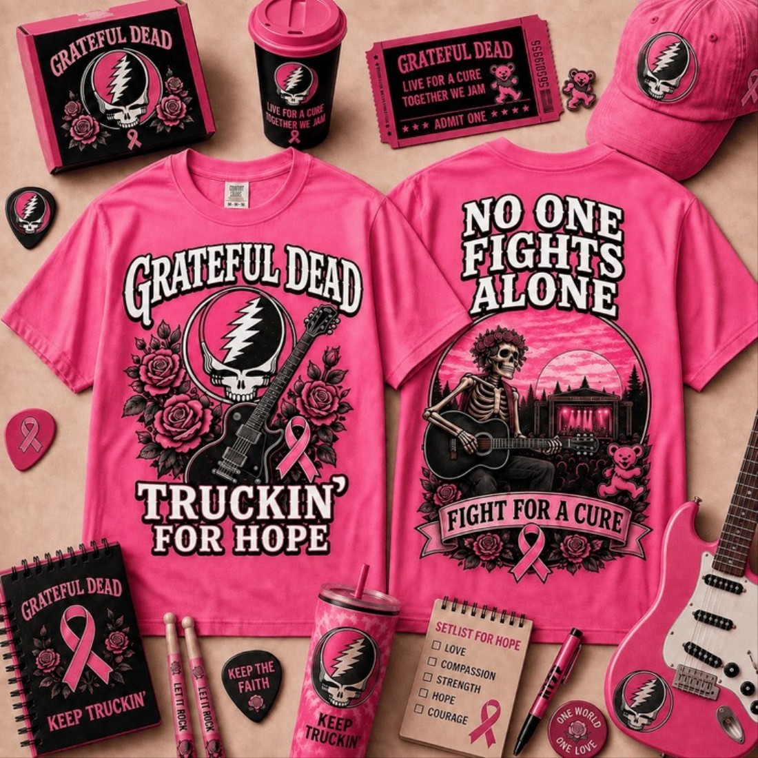 Grateful Dead X Breast Cancer Awareness T-Shirt No One Fights Alone Shirt Grateful Dead Merch