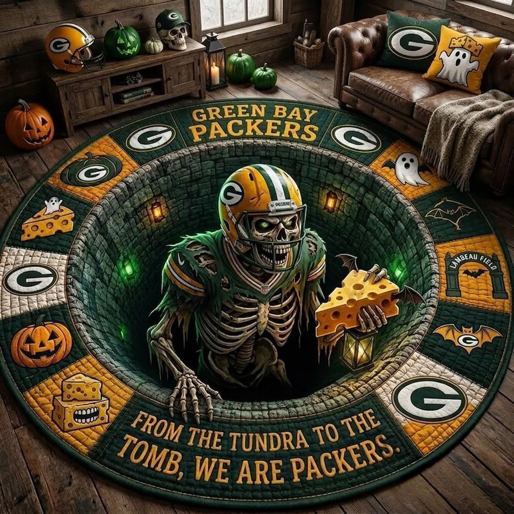 Green Bay Packers 2026 Monster Halloween Quilted Round Mat Packers Merch Gift For Fans