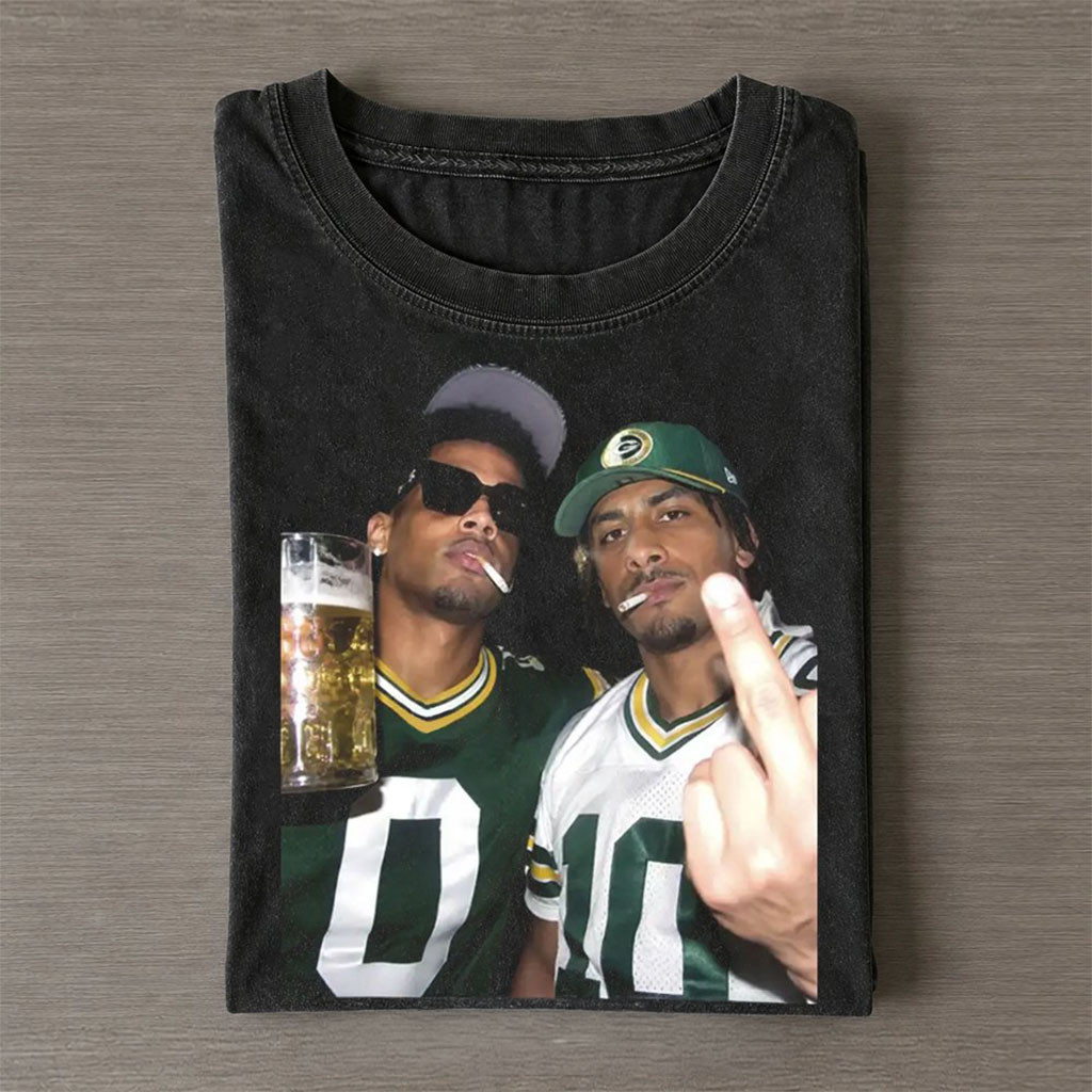 Green Bay Packers Donald Driver And Jordan Love Drinking And Middle Finger T-Shirt Packers Merch