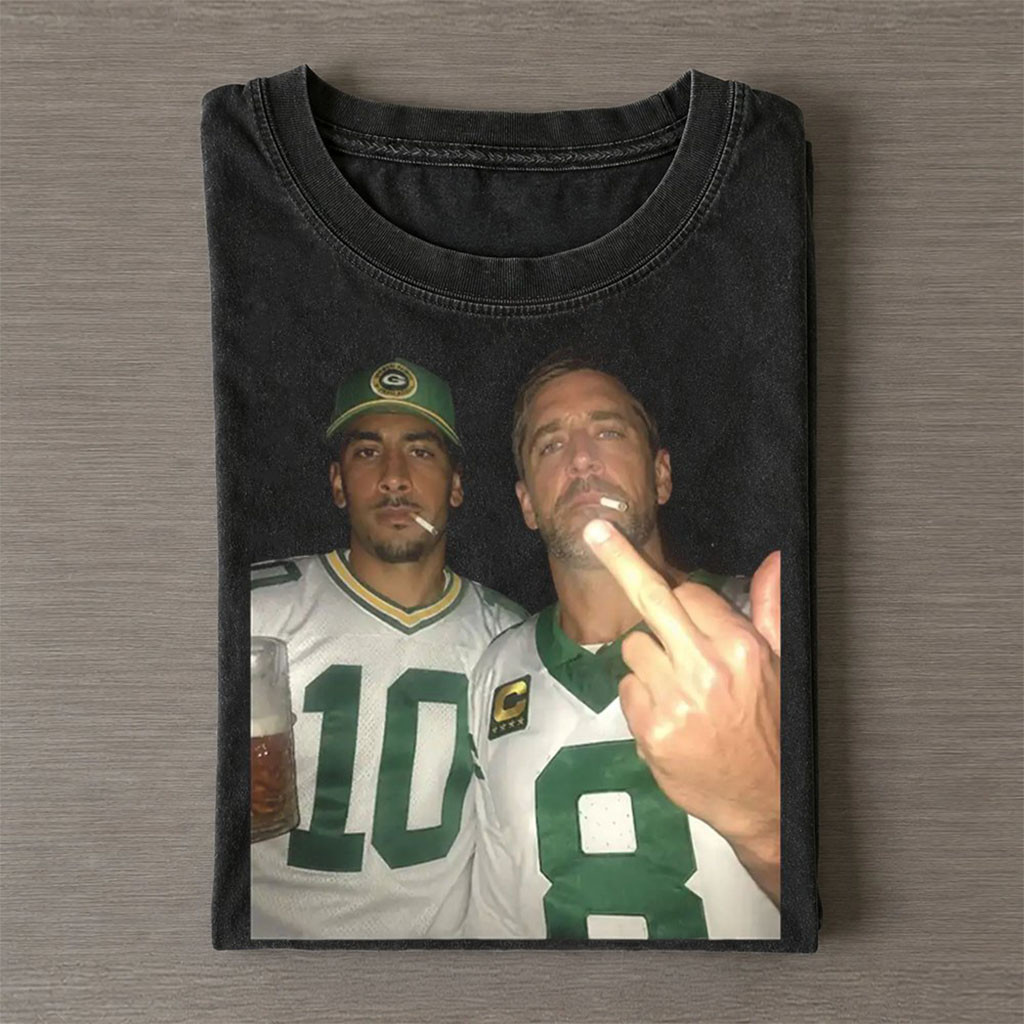 Green Bay Packers Jordan Love And Josh Jacobs Drinking And Middle Finger T-Shirt Packers Merch