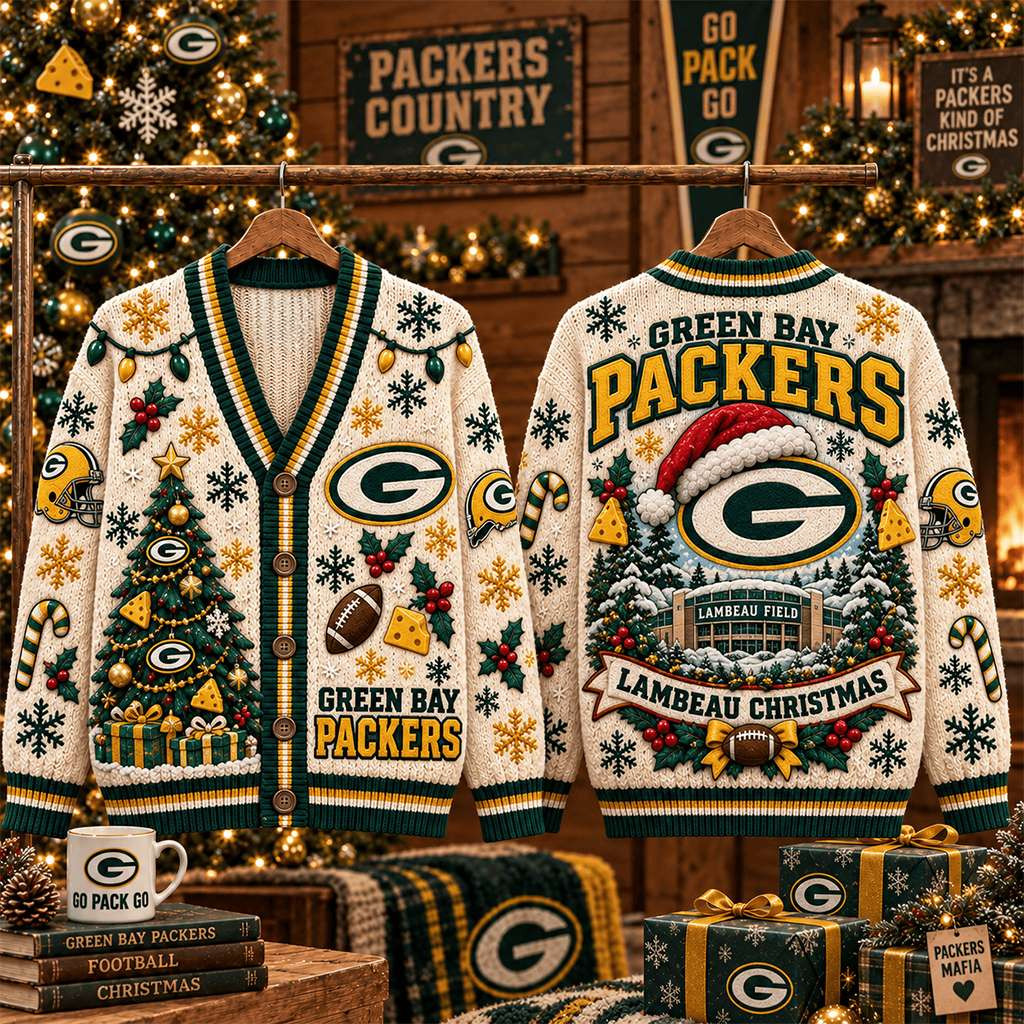 Green Bay Packers Lambeau Christmas Cardigan Packers Merch Xmas Gift For Football Lovers