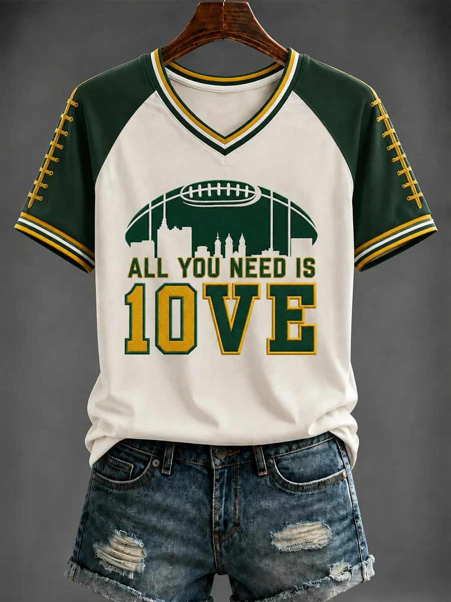 Green Bay Packers Merch All We Need Is Love V-Neck Shirt Game Day Football Shirts Fan Apparel Green Bay Packers Merch All We Need Is Love V-Neck Shirt Game Day Football Shirts Fan Apparel