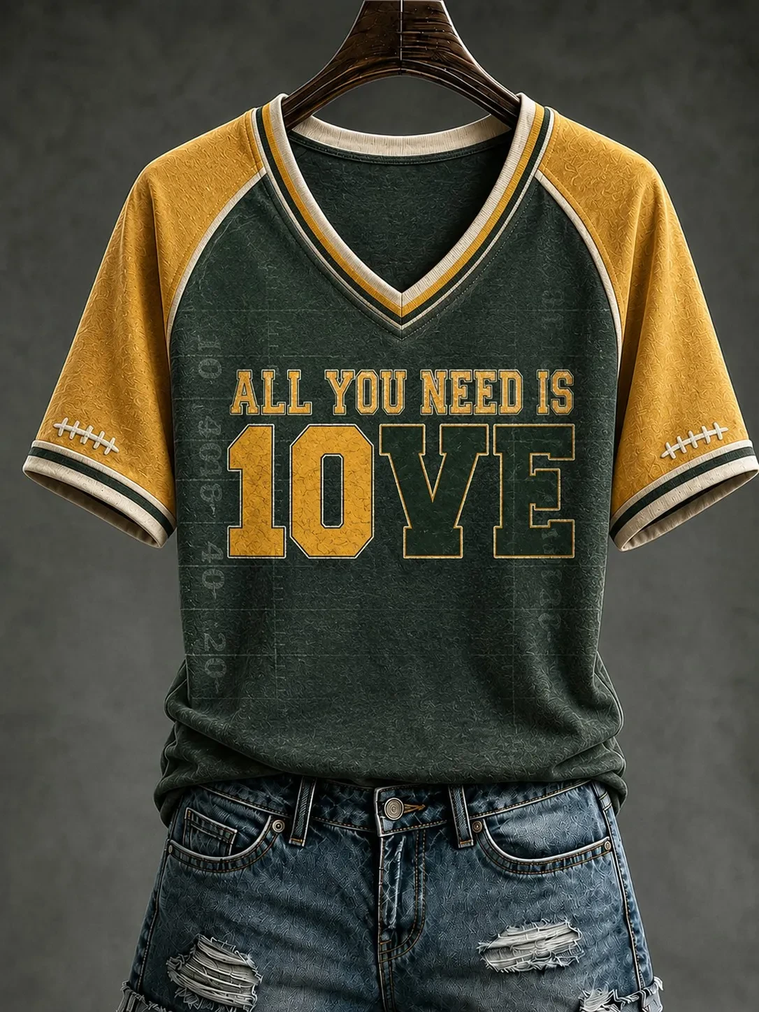 Green Bay Packers Merch All You Need Is Love V-Neck Shirt Football Tailgate Outfit For Fans