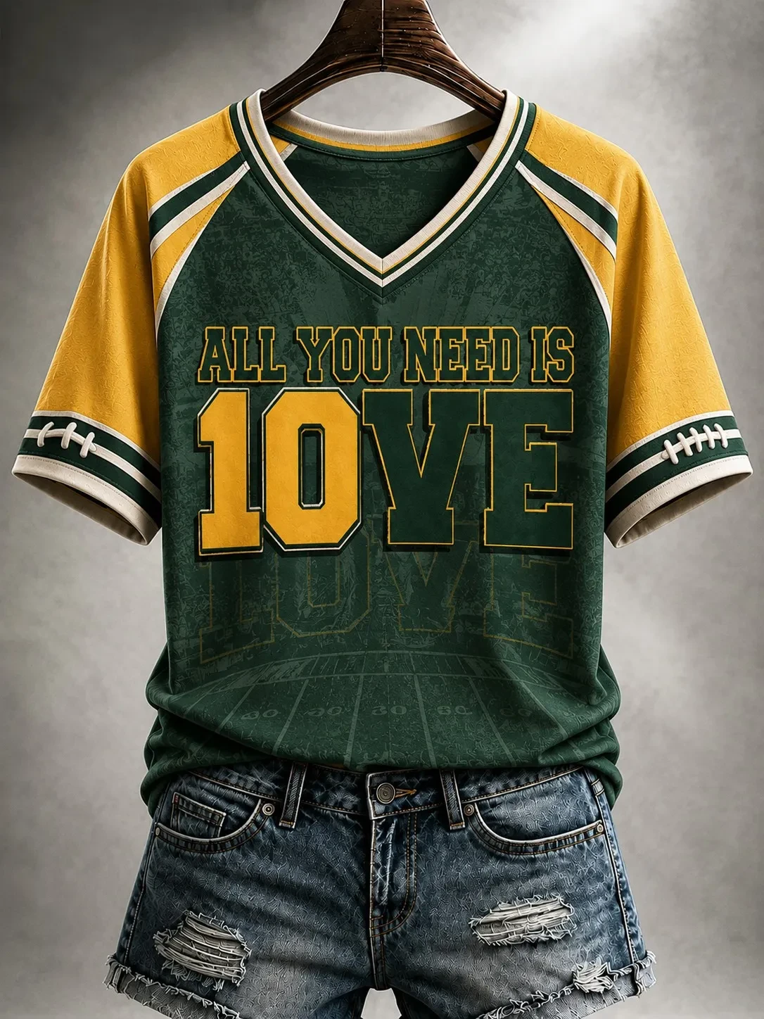 Green Bay Packers Merch All You Need Is Love V-Neck Shirt Game Day Outfit Football Fan Gifts
