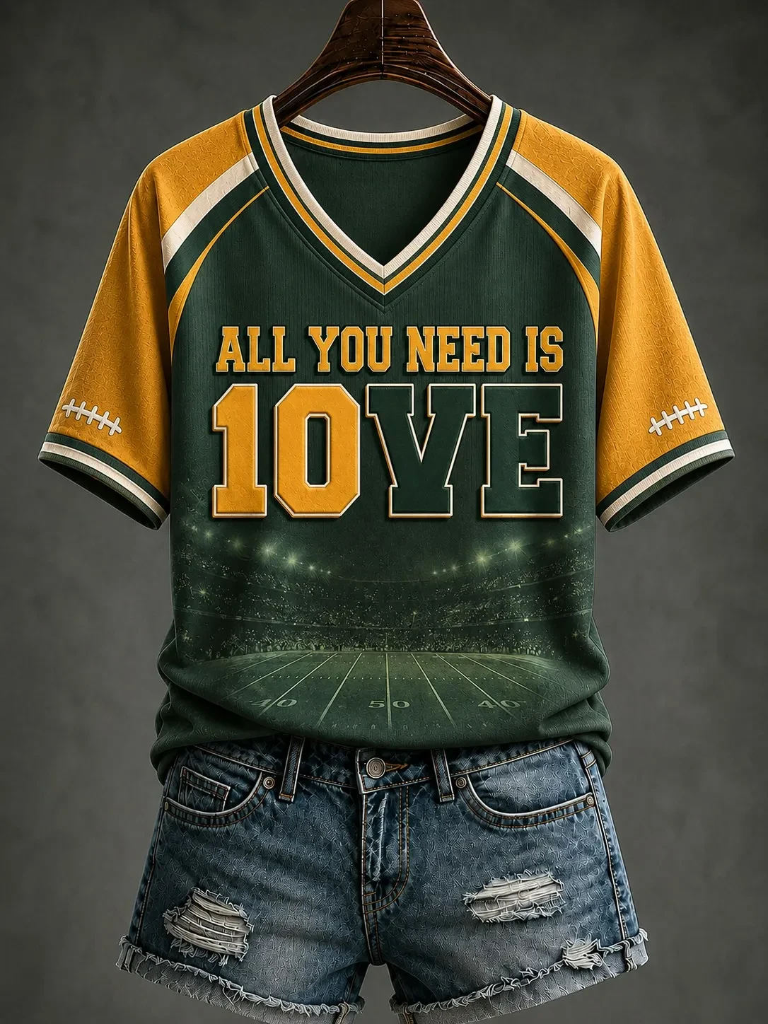 Green Bay Packers Merch All You Need Is Love V-Neck Shirt Packers Tailgate Outfit Fan Gifts