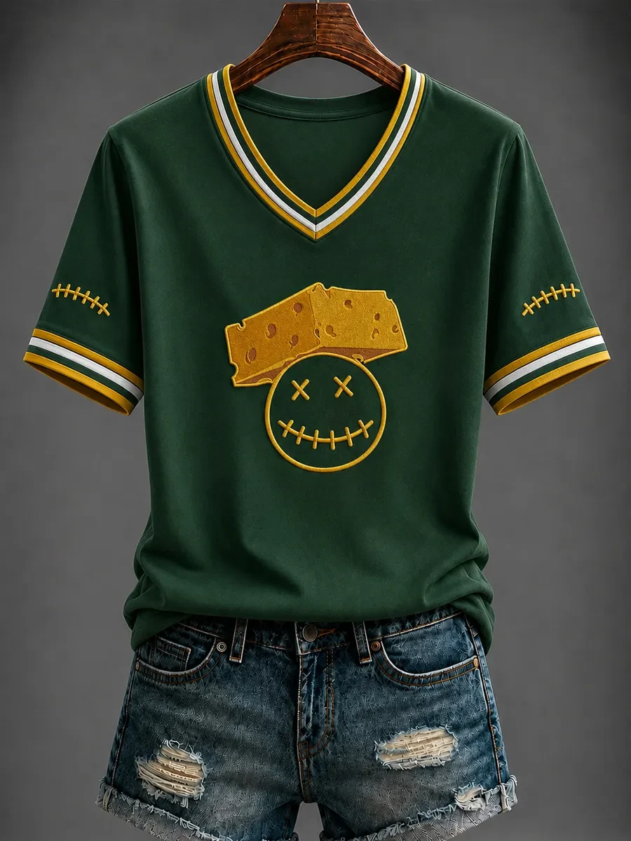 Green Bay Packers Merch Cheese Green Bay Football V-Neck Shirt Game Day Apparel Gift For Fans