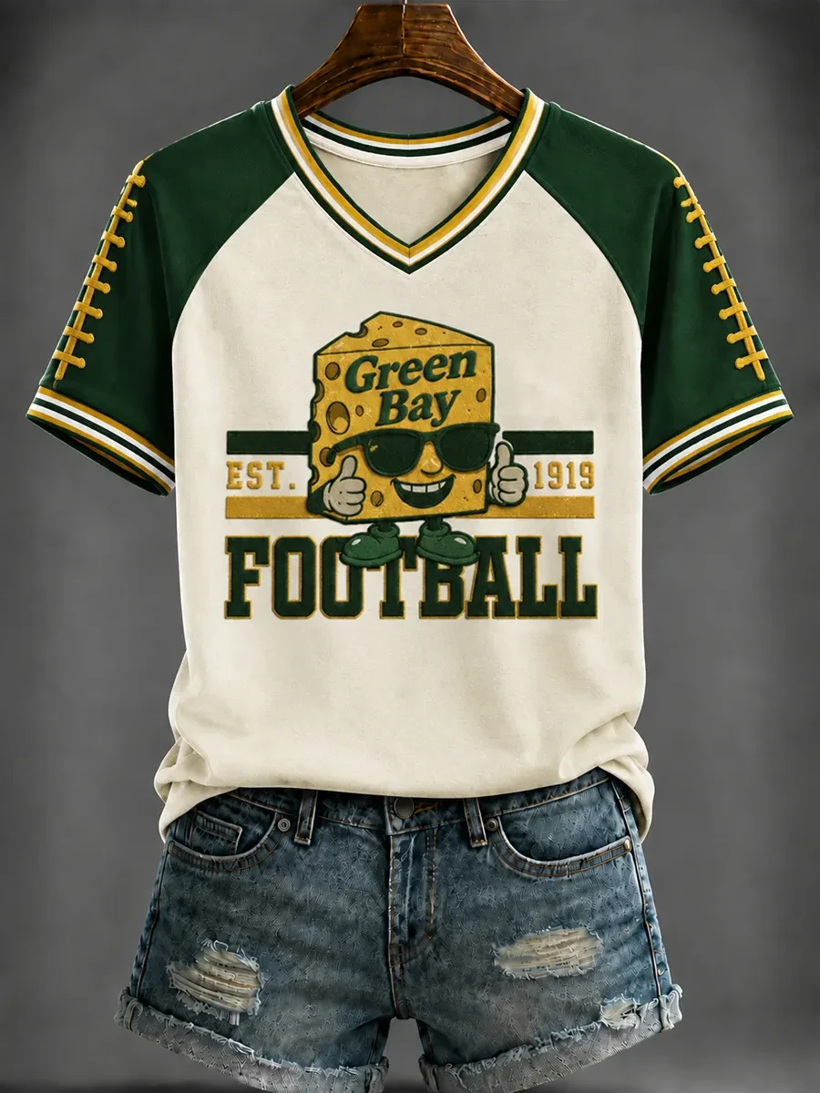 Green Bay Packers Merch Cheese Green Bay Football V-Neck Shirt Game Day Gifts For Her