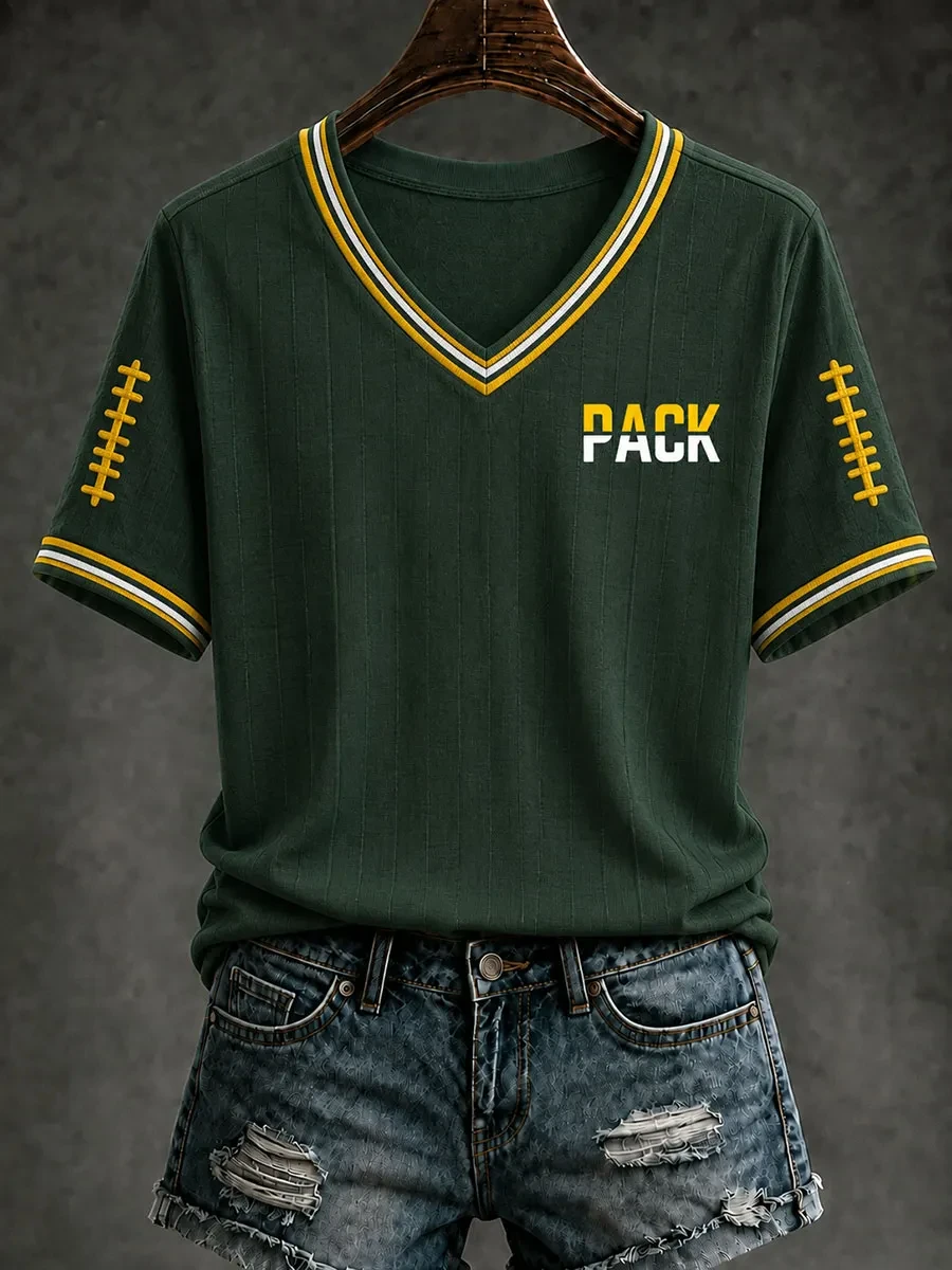 Green Bay Packers Merch Game Day Pack V-Neck Shirt Football Tailgate Outfits Gift For Women