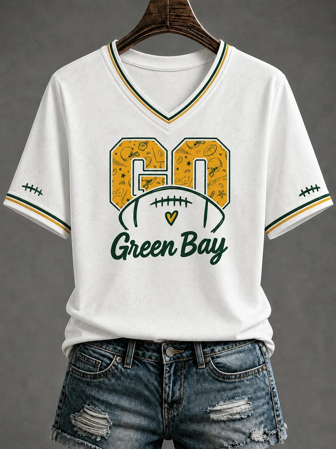 Green Bay Packers Merch Go Green Bay Football V-Neck Shirt Cute Game Day Outfit Gifts