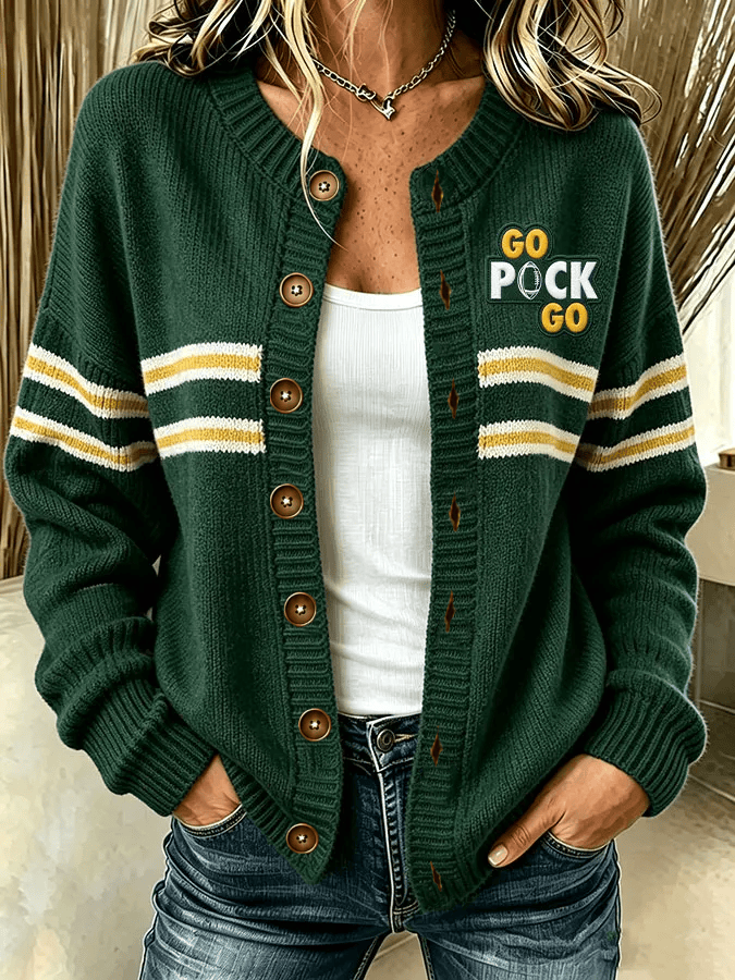 Green Bay Packers Merch Go Pack Go Cardigan Women's Game Day Outfits Great Football Gifts