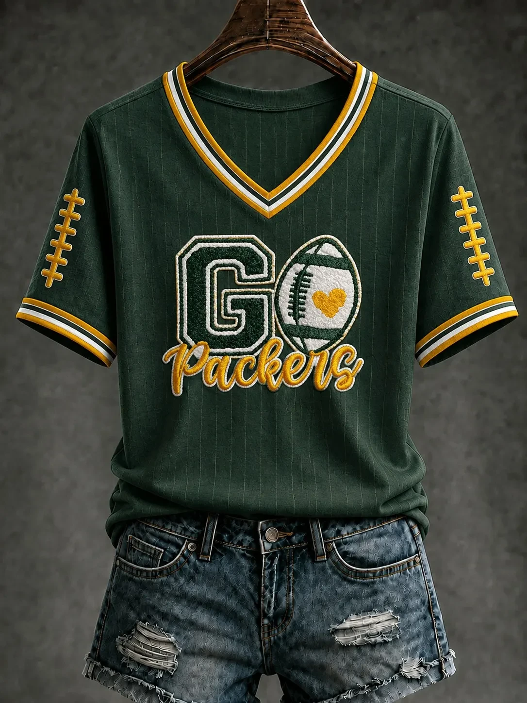 Green Bay Packers Merch Go Packers V-Neck Shirt Game Day Graphic Tee Gift For Football Fans